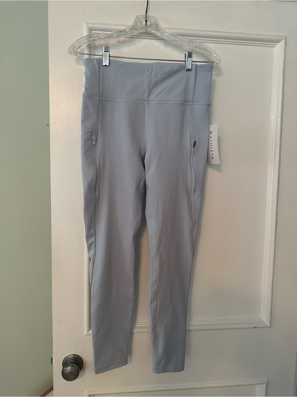 Athleta Rainier Reflective Stripe Leggings Light Blue/Purple. NWT!